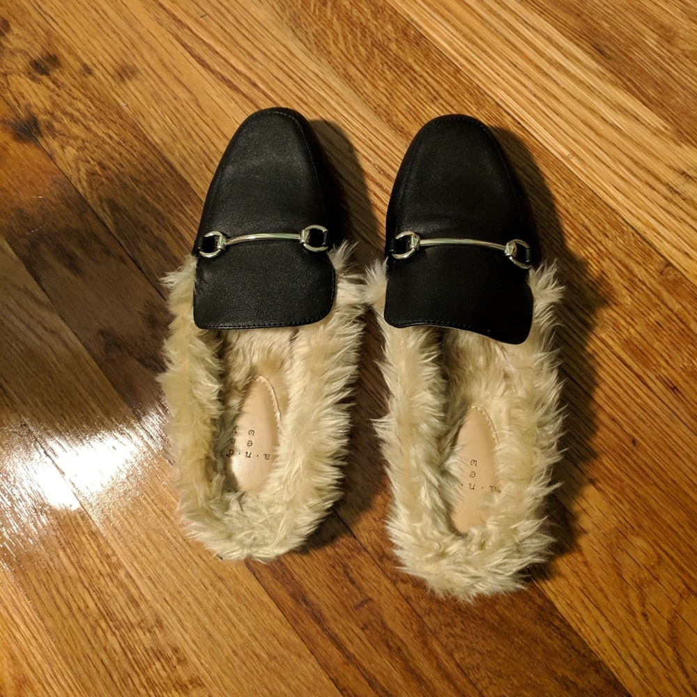 Black furry loafers
